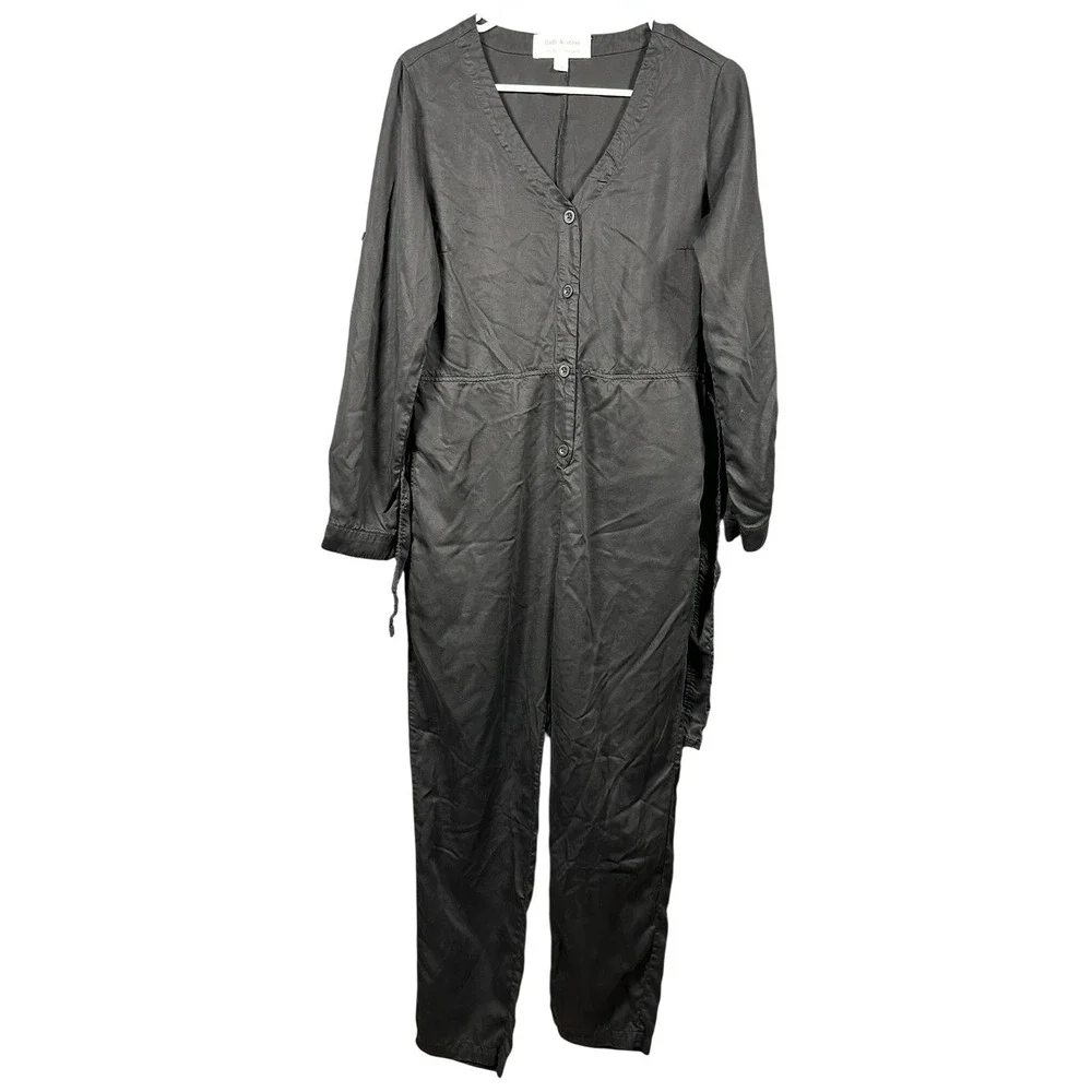 Cloth & Stone Black Tencel Lyocell Long Sleeve Belted‎ Jumpsuit Small